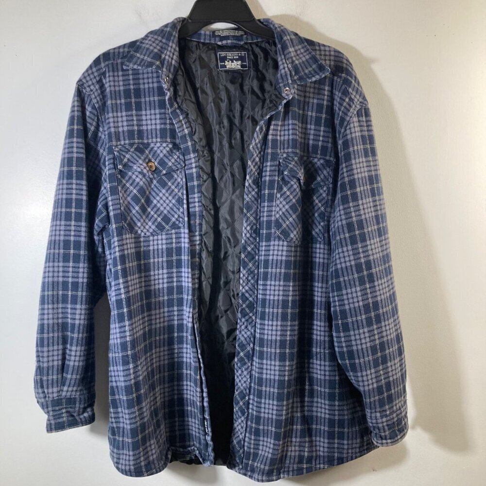 Mens Levis Plaid‎ Insulated Shacket Blue Gray XL Cotton Polyester